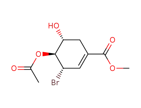 Molecular Structure of 127617-49-6 ((+)-methyl (3R,4S,5R)-3-bromo-4-acetoxy-5-hydroxy-1-cyclohexene-1-carboxylate)