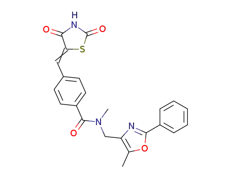 Molecular Structure of 132451-17-3 (Benzamide,
4-[(2,4-dioxo-5-thiazolidinylidene)methyl]-N-methyl-N-[(5-methyl-2-phen
yl-4-oxazolyl)methyl]-)