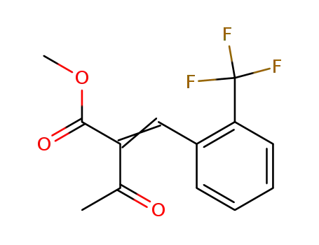 Molecular Structure of 39561-94-9 (Butanoic acid, 3-oxo-2-[[2-(trifluoromethyl)phenyl]methylene]-, methyl
ester)