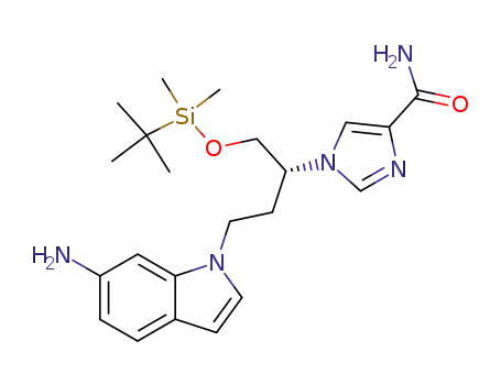 Molecular Structure of 294862-31-0 (1-[(R)-1-(tert-butyldimethylsilyloxy)-4-(6-aminoindol-1-yl)-2-butyl]imidazole-4-carboxamide)