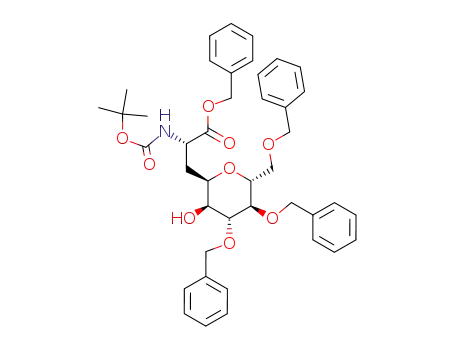 Molecular Structure of 863028-29-9 (benzyl 3-((2R,3S,4R,5R,6R)-4,5-bis(benzyloxy)-6-(benzyloxymethyl)-3-hydroxytetrahydro-2H-pyran-2-yl)-(2S)-2-(tert-butoxycarbonylamino)propanoate)