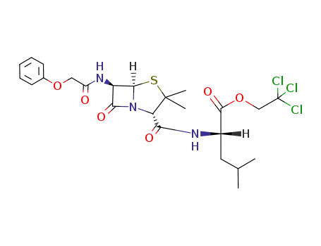 Molecular Structure of 113322-04-6 ((S)-2-{[(2S,5R,6R)-3,3-Dimethyl-7-oxo-6-(2-phenoxy-acetylamino)-4-thia-1-aza-bicyclo[3.2.0]heptane-2-carbonyl]-amino}-4-methyl-pentanoic acid 2,2,2-trichloro-ethyl ester)