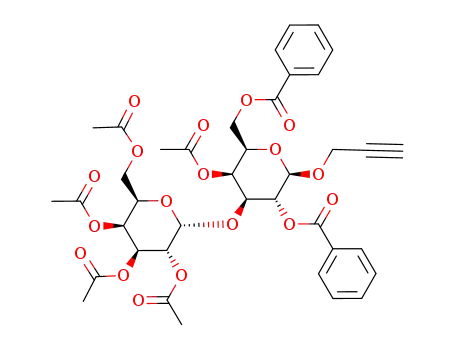 Molecular Structure of 346420-68-6 (Prop-2-ynyl (2,3,4,6-tetra-O-acetyl-α-D-galactopyranosyl)-(1->3)-4-O-acetyl-2,6-di-O-benzoyl-β-D-galactopyranoside)