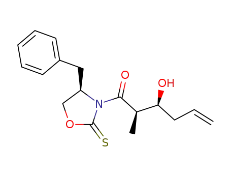 Molecular Structure of 334968-79-5 ((2R,3S)-1-((R)-4-Benzyl-2-thioxo-oxazolidin-3-yl)-3-hydroxy-2-methyl-hex-5-en-1-one)