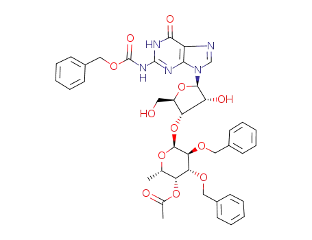 Acetic acid (2S,3R,4R,5S,6S)-4,5-bis-benzyloxy-6-[(2R,3S,4R,5R)-5-(2-benzyloxycarbonylamino-6-oxo-1,6-dihydro-purin-9-yl)-4-hydroxy-2-hydroxymethyl-tetrahydro-furan-3-yloxy]-2-methyl-tetrahydro-pyran-3-yl ester