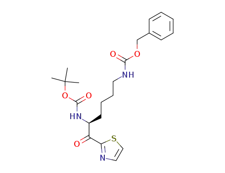 Molecular Structure of 190903-90-3 (tert-butyl-N-[(1S)-5-(benzyloxycarbonylamino)-1-(thiazole-2-carbonyl)pentyl]carbamate)