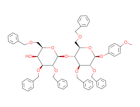 Molecular Structure of 150412-81-0 (4-Methoxyphenyl 4-O-(2,3,6-Tri-O-benzyl-beta-D-galactopyranosyl)-2,3,6-tri-O-benzyl-beta-D-glucopyranoside)
