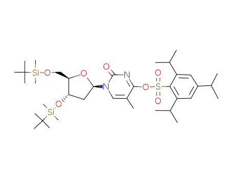Molecular Structure of 114021-22-6 (3',5'-BIS-O-(T-BUTYLDIMETHYLSILYL)-O4-(2,4,6-TRIISOPROPYL-PHENYLSULFONYL)THYMIDINE)