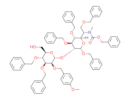 benzyl 2-(3,4-di-O-benzyl-2-O-(p-methoxybenzyl)-α-D-mannopyranosyl)-3,4,7-tri-O-benzyl-6-deoxy-6-(N-methyl-N-benzyloxycarbonylamino)-L-glycero-α-D-gluco-heptopyranoside
