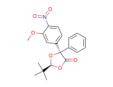 Molecular Structure of 654068-40-3 (1,3-Dioxolan-4-one,
2-(1,1-dimethylethyl)-5-(3-methoxy-4-nitrophenyl)-5-phenyl-, (2S,5R)-)