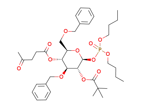 Molecular Structure of 385421-76-1 (dibutyl 3,6-di-O-benzyl-4-O-levulinyl-2-O-pivaloyl-β-D-glucopyranosyl phosphate)
