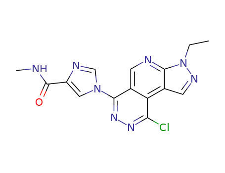 Molecular Structure of 296250-65-2 (1-(9-chloro-3-ethyl-3H-pyrazolo[4',3':5,6]pyrido-[3,4-d]pyridazin-6-yl)-4-methylimidazolecarboxamide)