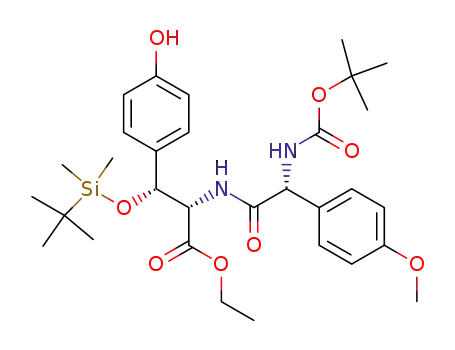 2-[2-<i>tert</i>-butoxycarbonylamino-2-(4-methoxy-phenyl)-acetylamino]-3-(<i>tert</i>-butyl-dimethyl-silanyloxy)-3-(4-hydroxy-phenyl)-propionic acid ethyl ester