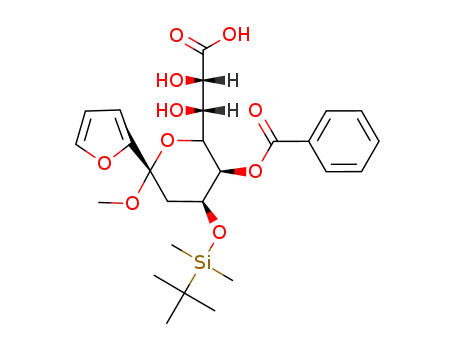 Benzoic acid (3R,4S,6S)-4-(tert-butyl-dimethyl-silanyloxy)-2-((1R,2S)-2-carboxy-1,2-dihydroxy-ethyl)-6-furan-2-yl-6-methoxy-tetrahydro-pyran-3-yl ester