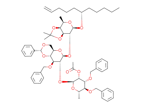 acetic acid 4,5-bis-benzyloxy-2-{8-benzyloxy-2-phenyl-6-[2,2,4-trimethyl-6-(1-pentyl-hex-5-enyloxy)-tetrahydro-[1,3]dioxolo[4,5-<i>c</i>]pyran-7-yloxy]-hexahydro-pyrano[3,2-<i>d</i>][1,3]dioxin-7-yloxy}-6-methyl-tetrahydro-pyran-3-yl ester