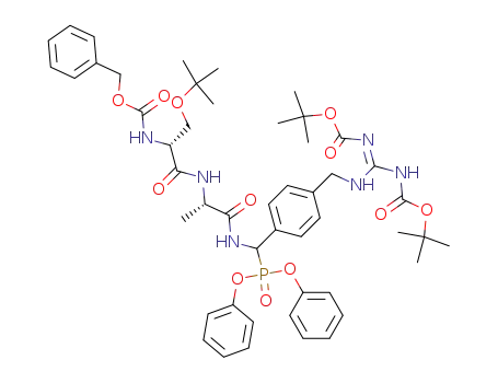 Molecular Structure of 695172-17-9 (diphenyl ((N-benzyloxycarbonyl-O-tert-butyl-D-seryl)-L-alanyl)amino-(4-((N,N'-bis(tert-butyloxycarbonyl)guanyl)methyl)phenyl)methanephosphonate)