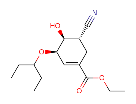 Molecular Structure of 382148-60-9 ((3R,4S,5S)-5-Cyano-3-(1-ethyl-propoxy)-4-hydroxy-cyclohex-1-enecarboxylic acid ethyl ester)