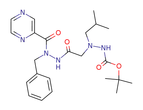 Molecular Structure of 827337-71-3 (Pyrazinecarboxylic acid,
2-[[2-[(1,1-dimethylethoxy)carbonyl]-1-(2-methylpropyl)hydrazino]acetyl]-
1-(phenylmethyl)hydrazide)