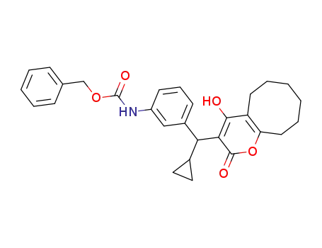 Molecular Structure of 166282-28-6 (Carbamic acid,
[3-[cyclopropyl(5,6,7,8,9,10-hexahydro-4-hydroxy-2-oxo-2H-cycloocta[b
]pyran-3-yl)methyl]phenyl]-, phenylmethyl ester)