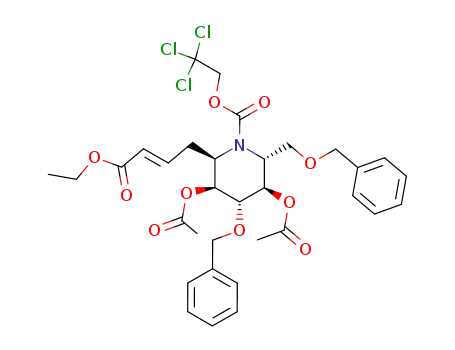 (2R,3R,4R,5S,6R)-3,5-Diacetoxy-4-benzyloxy-2-benzyloxymethyl-6-((E)-3-ethoxycarbonyl-allyl)-piperidine-1-carboxylic acid 2,2,2-trichloro-ethyl ester