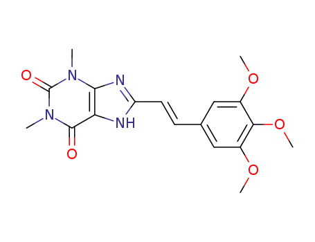 Molecular Structure of 147700-34-3 (1,3-dimethyl-8-[(E)-2-(3,4,5-trimethoxyphenyl)ethenyl]-3,7-dihydro-1H-purine-2,6-dione)