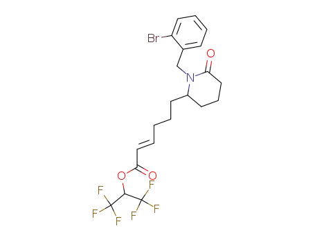 Molecular Structure of 606123-37-9 (1,1,1,3,3,3-hexafluoroisopropyl (E)-6-[1-(2-bromobenzyl)-6-oxopiperidin-2-yl]hex-2-enoate)