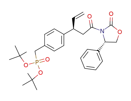 Molecular Structure of 350038-45-8 (Phosphonic acid,
[[4-[(1R)-1-[2-oxo-2-[(4S)-2-oxo-4-phenyl-3-oxazolidinyl]ethyl]-2-propen
yl]phenyl]methyl]-, bis(1,1-dimethylethyl) ester)