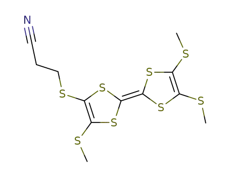 Molecular Structure of 166671-11-0 (Propanenitrile,
3-[[2-[4,5-bis(methylthio)-1,3-dithiol-2-ylidene]-5-(methylthio)-1,3-dithiol-
4-yl]thio]-)