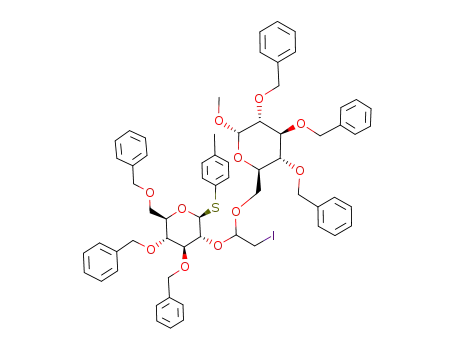 4-methylphenyl 3,4,6-tri-O-benzyl-2-O-(2-iodo-1-(methyl 2,3,4-tri-O-benzyl-α-D-glucopyranos-6-O-yl)ethyl)-1-thio-β-D-glucopyranoside