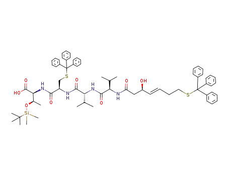 Molecular Structure of 620567-24-0 ((7R,11R,14R,17S,20S,E)-20-[(R)-1-(tert-butyldimethylsiloxy)ethyl]-7-hydroxy-11,14-diisopropyl-9,12,15,18-tetraoxo-1,1,1-triphenyl-17-tritylthiomethyl-2-thia-10,13,16,19-tetraazahenicos-5-en-21-oic acid)