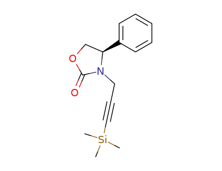 Molecular Structure of 653602-11-0 (2-Oxazolidinone, 4-phenyl-3-[3-(trimethylsilyl)-2-propynyl]-, (4R)-)