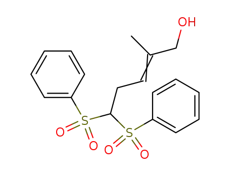 Molecular Structure of 197917-41-2 (5,5-bis(phenylsulfonyl)-2-methyl-2-penten-1-ol)