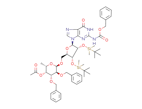 Acetic acid (2S,3R,4R,5S,6R)-4,5-bis-benzyloxy-6-[(2R,3R,4R,5R)-5-(2-benzyloxycarbonylamino-6-oxo-1,6-dihydro-purin-9-yl)-3,4-bis-(tert-butyl-dimethyl-silanyloxy)-tetrahydro-furan-2-ylmethoxy]-2-methyl-tetrahydro-pyran-3-yl ester