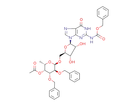 Acetic acid (2S,3R,4R,5S,6R)-4,5-bis-benzyloxy-6-[(2R,3S,4R,5R)-5-(2-benzyloxycarbonylamino-6-oxo-1,6-dihydro-purin-9-yl)-3,4-dihydroxy-tetrahydro-furan-2-ylmethoxy]-2-methyl-tetrahydro-pyran-3-yl ester