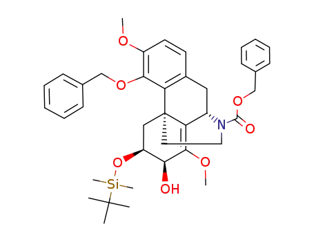 Molecular Structure of 160694-05-3 ((6S,7S,9S,13S)-8,14-Didehydro-4-(benzyloxy)-17-<(benzyloxy)carbonyl>-6-<(tert-butyldimethylsilyl)oxy>-3,8-dimethoxymorphinan-7-ol)