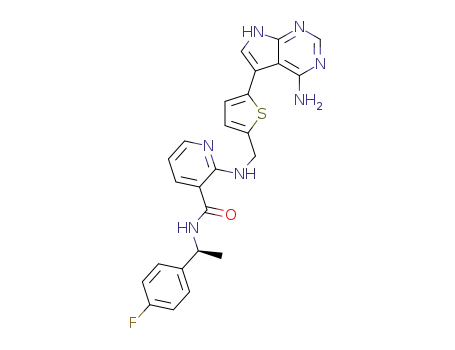 (S)-2-(((5-(4-amino-7H-pyrrolo[2,3-d]pyrimidin-5-yl)thiophen-2-yl)methyl)amino)-N-(1-(4-fluorophenyl)ethyl)nicotinamide