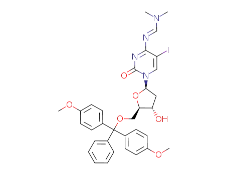 Molecular Structure of 717876-96-5 (5'-O-(DIMETHOXYTRITYL)-N4-DIMETHYLAMINOMETHYLIDENE-5-IODO-2'-DEOXYCYTIDINE)