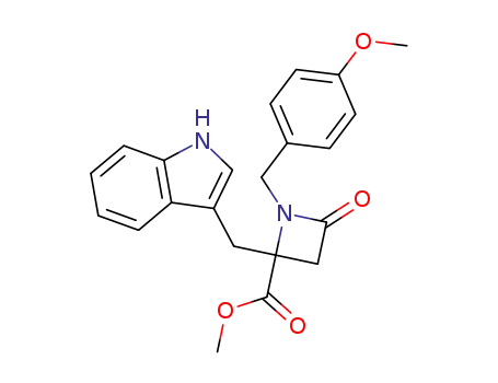 Molecular Structure of 309255-00-3 (2-Azetidinecarboxylic acid,
2-(1H-indol-3-ylmethyl)-1-[(4-methoxyphenyl)methyl]-4-oxo-, methyl
ester)