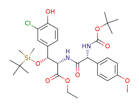 2-[2-<i>tert</i>-butoxycarbonylamino-2-(4-methoxy-phenyl)-acetylamino]-3-(<i>tert</i>-butyl-dimethyl-silanyloxy)-3-(3-chloro-4-hydroxy-phenyl)-propionic acid ethyl ester
