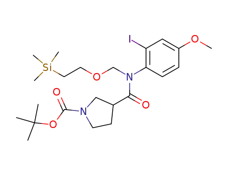 Molecular Structure of 862885-17-4 (N-(2-(trimethylsilyl)ethoxymethyl)-N-[2-iodo-4-methoxyphenyl]-1-{tert-butyloxycarbonyl}pyrrolidine-3-carboxamide)