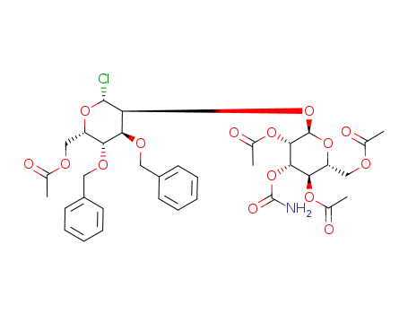 Acetic acid (2S,3R,4S,5S,6R)-3,4-bis-benzyloxy-6-chloro-5-((2R,3S,4S,5R,6R)-3,5-diacetoxy-6-acetoxymethyl-4-carbamoyloxy-tetrahydro-pyran-2-yloxy)-tetrahydro-pyran-2-ylmethyl ester