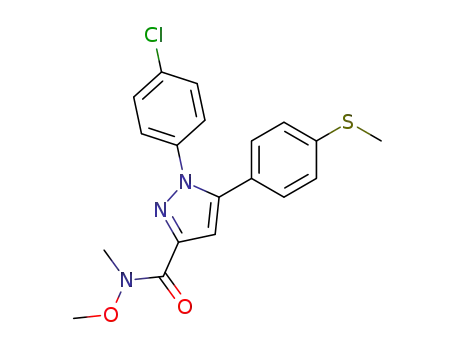 Molecular Structure of 641640-11-1 (1H-Pyrazole-3-carboxamide,
1-(4-chlorophenyl)-N-methoxy-N-methyl-5-[4-(methylthio)phenyl]-)