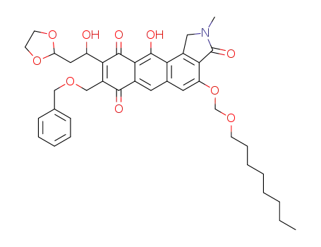 Molecular Structure of 649774-71-0 (1H-Naphth[2,3-e]isoindole-3,7,10(2H)-trione,
9-[2-(1,3-dioxolan-2-yl)-1-hydroxyethyl]-11-hydroxy-2-methyl-4-[(octyloxy
)methoxy]-8-[(phenylmethoxy)methyl]-)