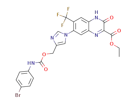 Molecular Structure of 221165-64-6 (2-Quinoxalinecarboxylic acid,
7-[4-[[[[(4-bromophenyl)amino]carbonyl]oxy]methyl]-1H-imidazol-1-yl]-3,
4-dihydro-3-oxo-6-(trifluoromethyl)-, ethyl ester)