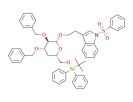 2-(N-(phenylsulfonyl)indol-3-yl)ethyl 2,3-di-O-benzyl-4-deoxy-6-(O-tert-butyldimethylsilyl)-β-D-glucopyranoside
