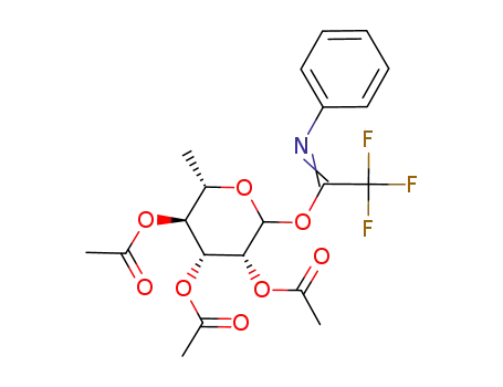 Molecular Structure of 339276-10-7 (2,3,4-tri-O-acetyl-L-rhamnopyranosyl (N-phenyl)-2,2,2-trifluoroacetimidate)