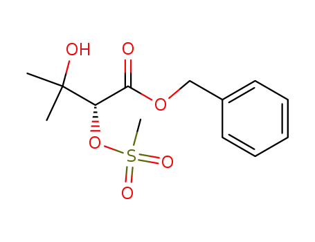 Molecular Structure of 184528-78-7 (Butanoic acid, 3-hydroxy-3-methyl-2-[(methylsulfonyl)oxy]-, phenylmethyl
ester, (2R)-)