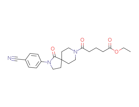Molecular Structure of 685544-38-1 (5-[2-(4-cyanophenyl)-1-oxo-2,8-diazaspiro[4.5]dec-8-yl]-5-oxopentanoic acid ethyl ester)