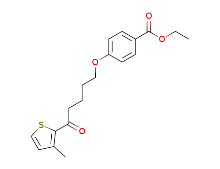 Molecular Structure of 160295-29-4 (4-[5-(3-Methyl-thiophen-2-yl)-5-oxo-pentyloxy]-benzoic acid ethyl ester)