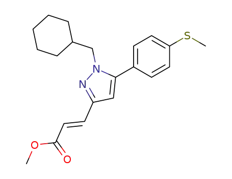 Molecular Structure of 654058-95-4 (2-Propenoic acid,
3-[1-(cyclohexylmethyl)-5-[4-(methylthio)phenyl]-1H-pyrazol-3-yl]-, methyl
ester, (2E)-)